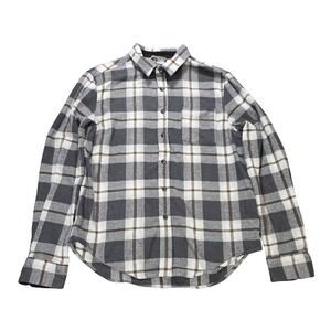 Eighth‎ Avenue Flannel Plaid Shirt Men's Size L Grey White Brown Long Sleeve